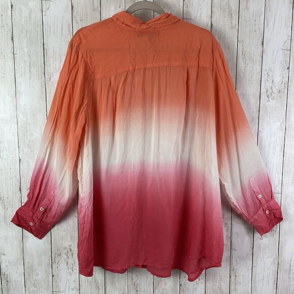Denim 24/7 Womens Top 22W Ombre Lightweight Pockets Long Sleeve Orange Pink - Picture 6 of 8